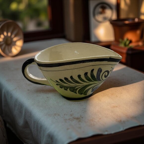 Hand-Painted Tonalá Mexican Pottery Pitcher – Signed RS – 7” Folk Art Floral – F - Picture 2 of 7